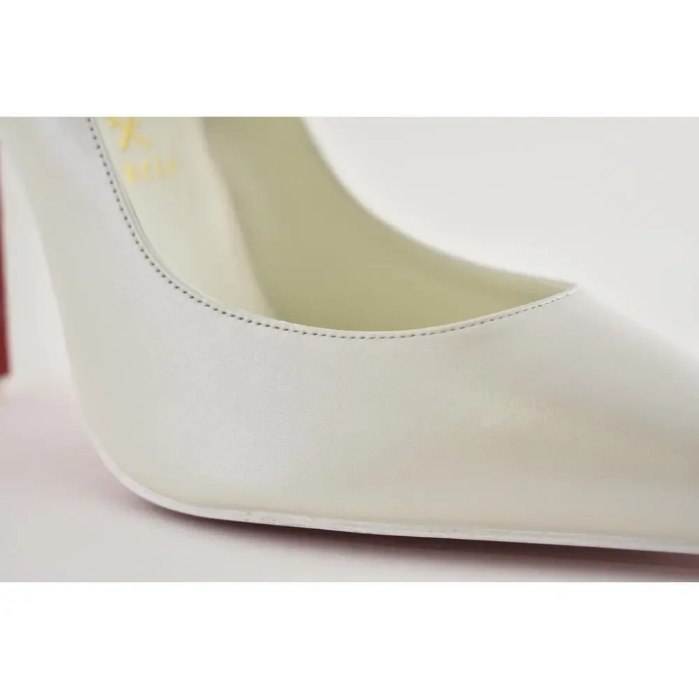Christian Louboutin Miss Z 100 Nappa Perle Bianco White Pointed Heel Pump 40.5
